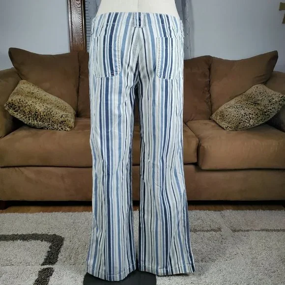 Express Precision Fit Retro Blue White Striped Wide Leg Cotton Pants Size 9/10 - Picture 2 of 8